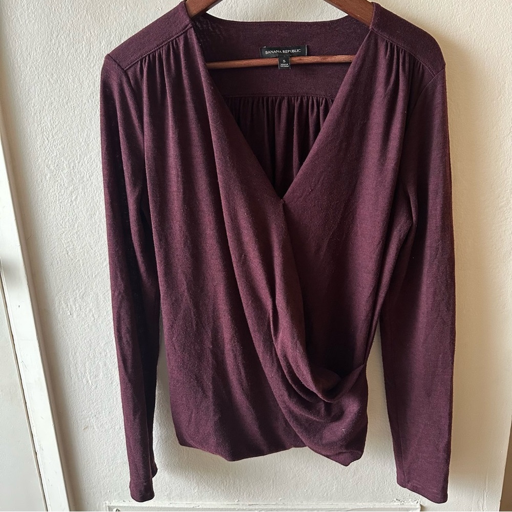Banana Republic Plum Long-Sleeve Draped Wrap Top
